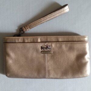 Coach Gold Metallic Leather Clutch Wristlet
